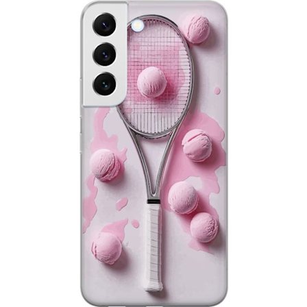 Kompatibel Mobilcover til Samsung Samsung Galaxy S22+ 5G Rosa glaskugler og tennisketsjer i et kreativt stillbillede med legende popfølelse og modern
