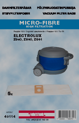 HANESTRÖM Dammsugarpåsar Hanestrom Electrolux Z940,Z950, Z951 5P