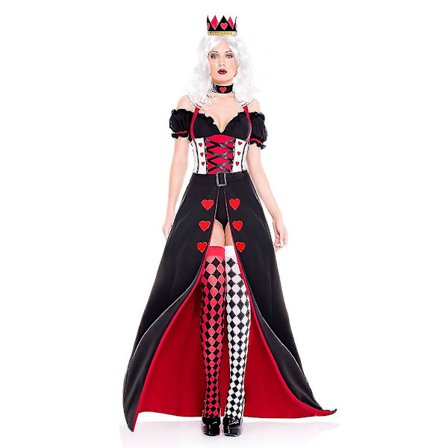 Queen Of Hearts Alice In Wonderland Kostym Poker Queen Cosplay Halloween Maskerad Kostym Sexig klänning
