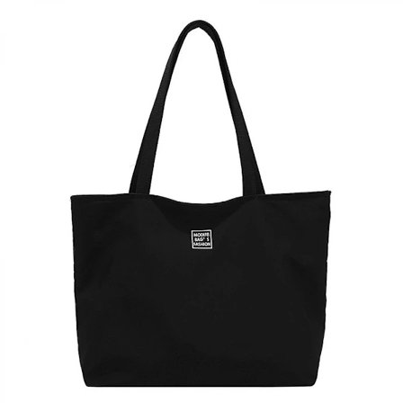 Canvas Håndvesker for Kvinner Skulderveske Tote Bag Strandveske (Svart)