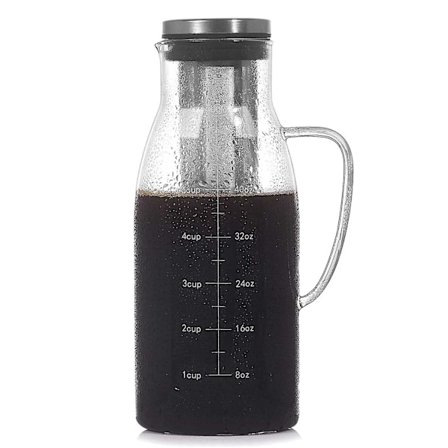 Koldbrygningskaffemaskine, kold thekande med låg og skala, brug filterkaffekande, 51oz/1,5l