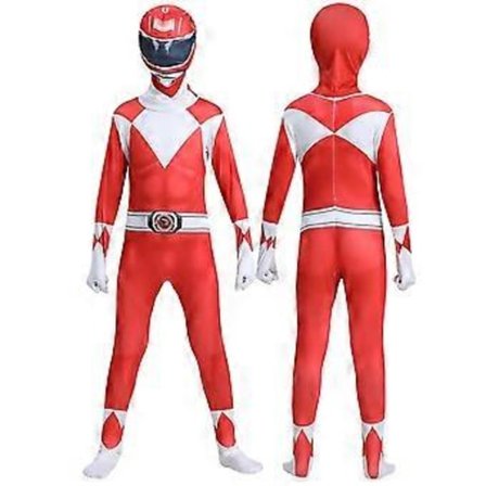 Mighty Morphin Power Rangers Cosplay Kostym Jumpsuit Bodysuit Party Maskerad Set för Män Kvinnor (130 Röd)
