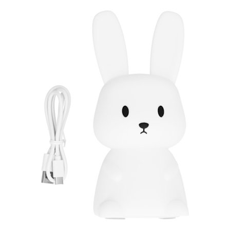 Kanin Natlampe USB LED Sengelampe Farveskiftende Trykstyring til Børn Baby Teenagere Hvid