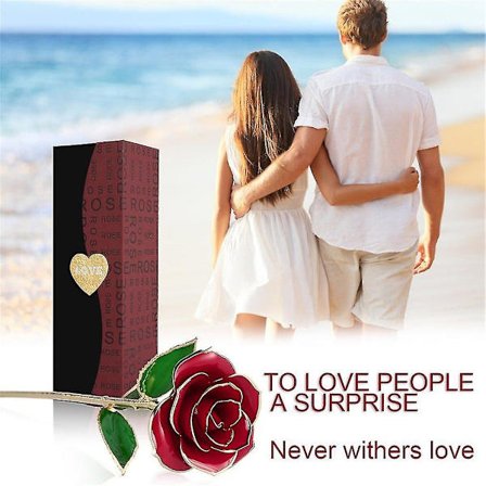 Långskaftad Röd Ros med Guldfolie Kant - Den Perfekta Gåvan