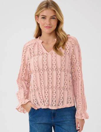 Cream Crtully V-Neck Lace Blouse - Pink - 40