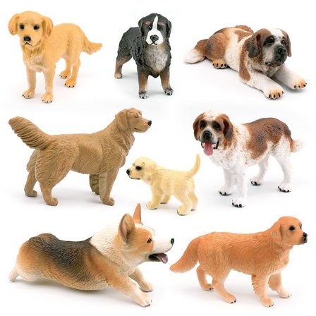 8 stk. Realistisk Hundefigur Sæt – PVC Miniaturmodeller af Golden Retriever, Berner Sennenhund, Sankt Bernhardshund og Corgi, Pædagogisk Legetøjssæt, 