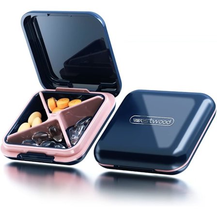 1 stk. (Blå) Pilleæske, Fugtsikker Lille Pilleæske, Bærbar