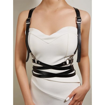 Fashion New Women Harness Extenders Leather Vest Faux Leather Cage Chest Sculpting Body Harness Strap Waist Belt Cincher