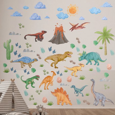 Dinosaur Wall Decals, Dino Alphabet Wall Stickers, Wall Decor for Boy Girl Kids Nursery Baby Bedroom Living Room Classroom