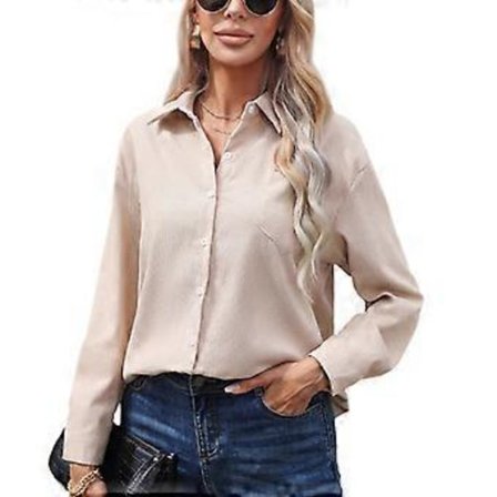 Naisten vakosamettipaita, pitkähihainen, ylisuuri, napitettava, V-aukkoinen pusero, rento, löysä takki taskuilla, Camel L(L Camel)