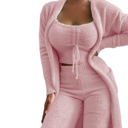 Dame Fuzzy 3-delt salongsett Fleece Warm Open Front Cardigan Ermeløs Crop Top Shorts Pyjamas Loungewear