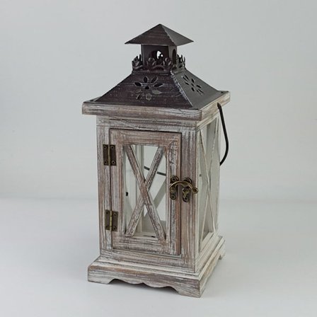 Utendørs lykt i tre - 28 cm dekorativ lykt vintage lysholder