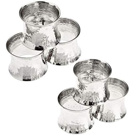 Håndlavede hamrede servietringe sæt af 6 til middag, fest, daglig, spisebord dekoration sølv