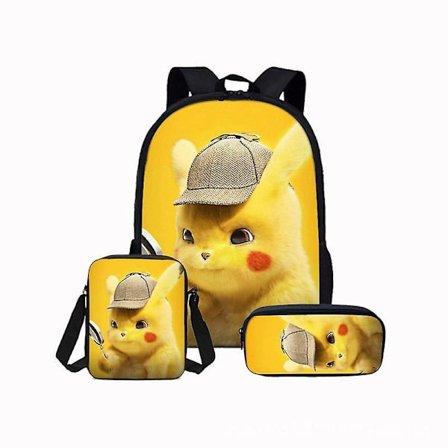 Pokémon Pikachu Skolesekksett for barneskole og ungdomsskole, 3 deler, dataveske, messenger bag, penal