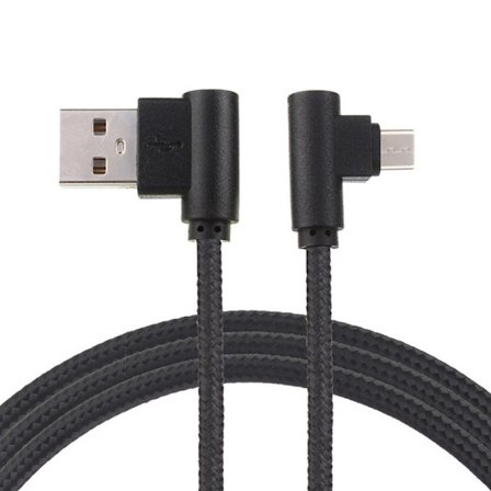1 stk 3m svart Android rettvinklet flettet datakabel, nylon USB-ladekabel