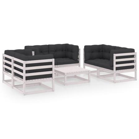 Vidaxl Loungegrupp Med Dynor 7 Delar Massiv Furu Vit