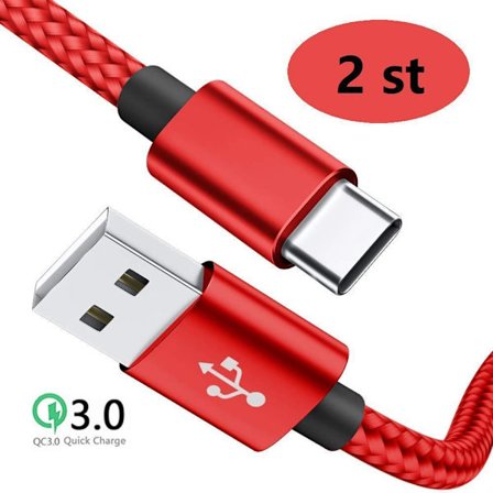 2 st 2 m färgade usb-c supporta Q.C 3.0 röd