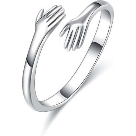 925 Sterling Silver Ringar för Kvinnor Flickor Män eller Unisex Silver Kramande Händer Öppen Ring Smycken Kram Händer Uttalande Ringar Band Storlek