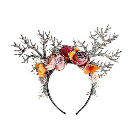 Hårband med hjorthorn och blommor