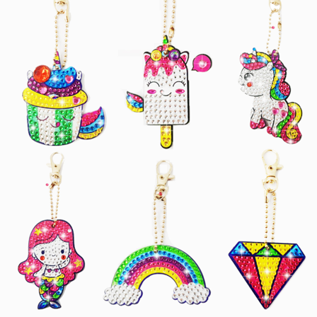 DIY diamantpinne enhörning sjöjungfru diamond painting nyckelring 5D akryl nyckelring hänge spänne Unicorn Mermaid (6) Opp
