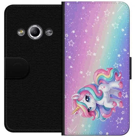 Yhteensopiva Lompakkokotelo Samsung Galaxy Xcover 3 Stitch polaroid-kehyksissä sinisillä pastellisävyillä ja suloisilla ilmeillä kollaaseissa sydämill