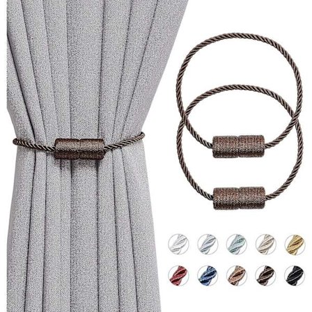 2 kpl 16 tuuman magneettisia verhoklipsuja, käsin kudottua köysiä kotiin, toimistoon ja ikkunoihin (tumma kahvi)