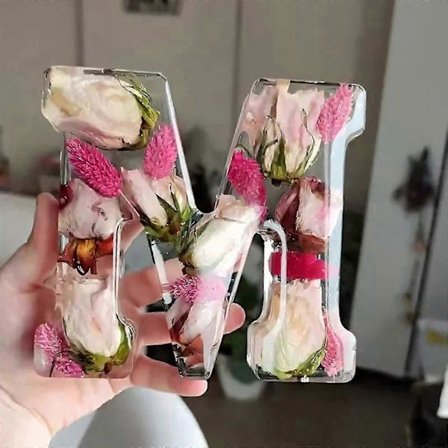 Pressede Blomster Resin Bogstaver Med LED Lys, Floral Resin Natlampe 26 Bogstavsvalg, 50% Tilbud{azc}