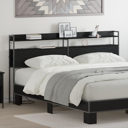 Förvaringshuvudgavel med hylla Svart ek 180 cm Konstruerat trä