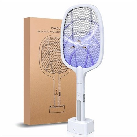 1 stk. Elektrisk Fluesmækker Ketsjer, Smart Insekt Zapper med USB Genopladelig Base, Kraftig Myggefælde Lampe & Flue Dræber med 3-Lags Sikkerhed (FMY)