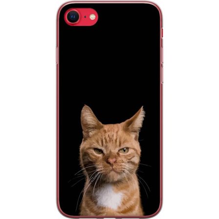 Kompatibel Mobilcover til Apple iPhone SE (2022) Nærbillede af orange kat mod sort baggrund, udtryksfuldt blik og høj kontrast for et minimalistisk me