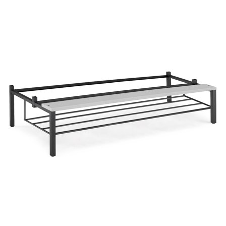 Beingestell mit Sitzbank und Schuhablage für 3/4 Module, B 1200 mm, Laminat grau/schwarz