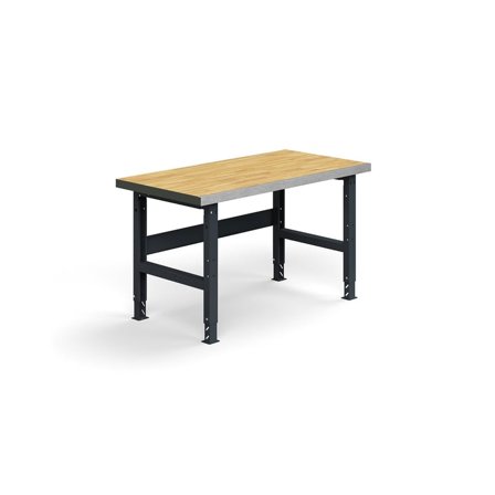 Heavy-duty workbench TRUST, 1500x760 mm, 600 kg load, oak parquet