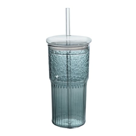 Glas krus med låg og glas sugerør, 590 ml Høj Borosilikatglas Tumbler Iskaffe Vand Smoothie-tfrf