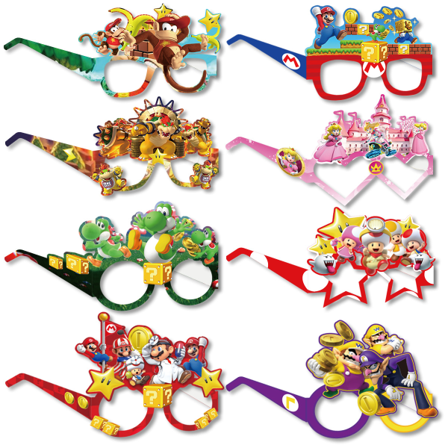 Nya Mario party pappersglasögon fotorekvisita spel tema födelsedagsglasögon dekorativa tillbehör