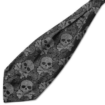 Pañuelo ascot de seda con estampado de cachemira y calavera en negro y gris para hombres - Corbatones / Pañuelos Ascot