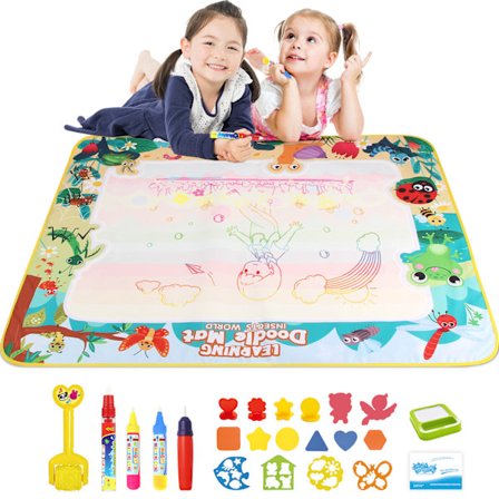Vandmalingsmåtte 120 x 90 cm - Legetøj Børn 2 til 6 År - Vand Magisk Skifer med Tegneblok & 4 Penne