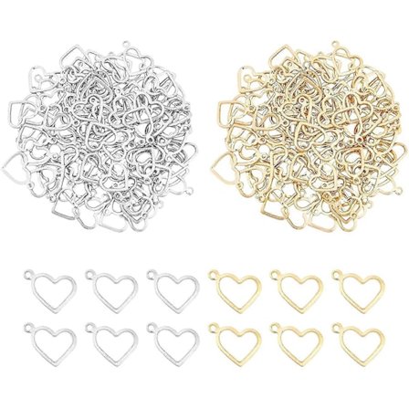 100 st Guld- och rostfritt stål färg Hjärta Berlock Hypoallergena Metallberlocker Rostfria Stål Hängen Set Berlock 1mm Litet Hål för 