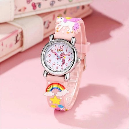 New Children's Watch Cute Unicorn Pattern Quartz Watch Rainbow Strap Boy and Girl Student Sports Watch Light Purple