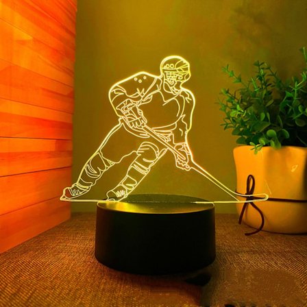 3D-lampa nattlampa med hockey-spelare, fjärrkontroll och touch-kontroll