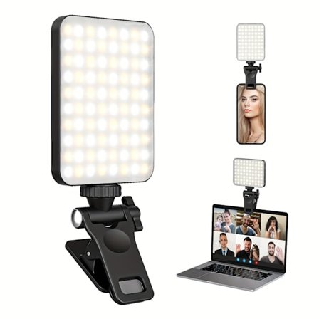 RadiantGlow Oppladbar Selfie-lampe - Forbedret Clip-on Fyllelampe for Telefon, Laptop & Nettbrett - Justerbar Lysstyrke for Videokonferanser