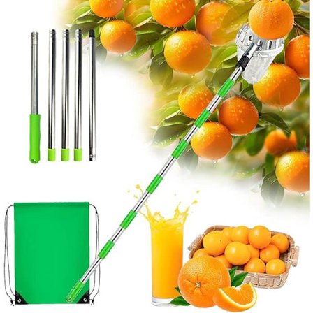 Frugtplukker med Teleskopisk Skaft 2,5 m – Værktøj i Rustfrit Stål til Høst af Æbler, Ferskner, Kirsebær, Appelsiner