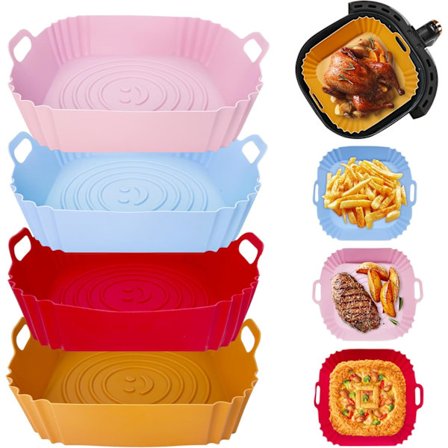 4-osainen silikonimuotti airfryeriin, 22 cm airfryer-tarvikkeet, silikoni airfryer-tarvikkeet, kattilan vuoraus, uudelleenkäytettävä airfryer-kori, 