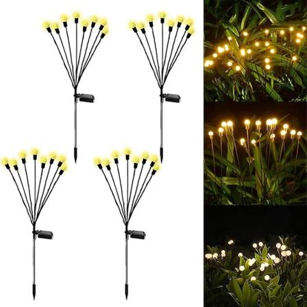 4 stk dekorative solcelledrevne hagelys, 8 LED utendørs solcellelamper ildfluer, sollading, hagedekorasjoner, vanntett uteplass, plen og hagelys