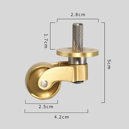 1 stk. Universalmøbelhjul i massiv messing, massiv messinghjul med 25 mm hjul, vintagehjul, møbelerstatningshjul, 5*4,2 cm
