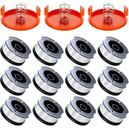 Trimmersnøre Spole til Black and Decker Trimmere, 12 Trimmersnøre Spoler + 3 Spoledæksler + 3 Fjedre