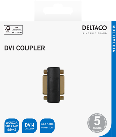Deltaco DVI-I Dual Link adapter, female - female, 1080p 60Hz, black