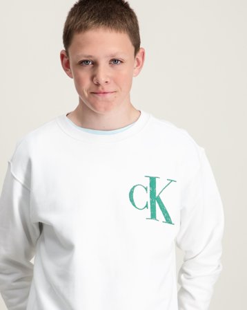 Calvin Klein BACK GRAPHIC TERRY CN Biały Swetry Chłopiec - Kids Brand Store
