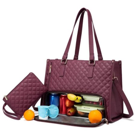 Madkasse, 2-i-1 Madkasse Håndtaske Kombination, 15,6-tommer Håndtaske med Isoleret Madkasse, Madkasse, Dame Køletaske, rød