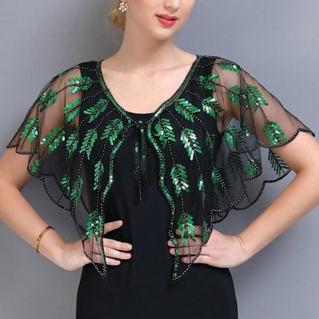 Dam Sjal Evening Prom Cape SVART&GRÖN