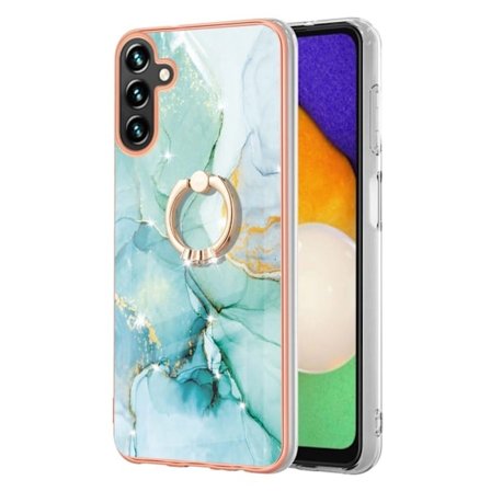 Marble Mønstret Cover med Ring Holder til Samsung Galaxy A13 5G - Grøn Marmor Haze